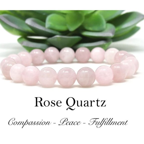 Hand Crafted Jewelry - 10mm Rose Quartz Beaded Stretch Bracelet